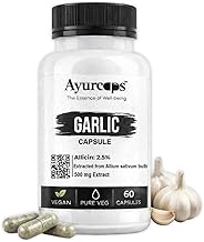Garlic 500mg 60 Veg Capsules | Odor Control Herbal Supplement | Supports Heart Health And Healthy Cholesterol Levels | Immune And Antioxidant Support | Vegan, Gluten-free (Pack of 1)