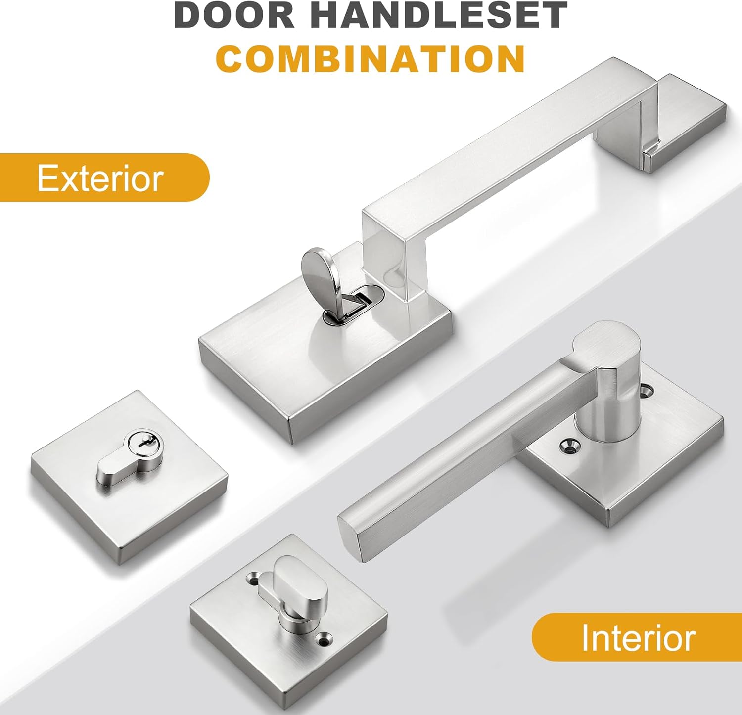 Probrico Front Door Handleset, Heavy Duty Exterior Door Lock with Deadbolt, Single Cylinder Deadbolt with Handle, Right or Left Handed, Satin Nickel, 1 Set