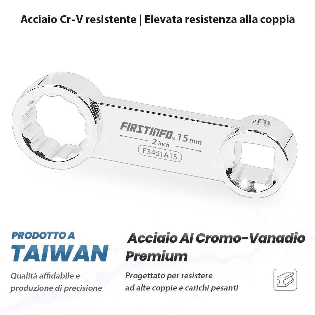 FIRSTINFO F3451A Set adattatori di coppia metrici a occhio 12 punti attacco 3/8" 10 pezzi in acciaio cromo vanadio con vassoio in schiuma EVA e valigetta da trasporto