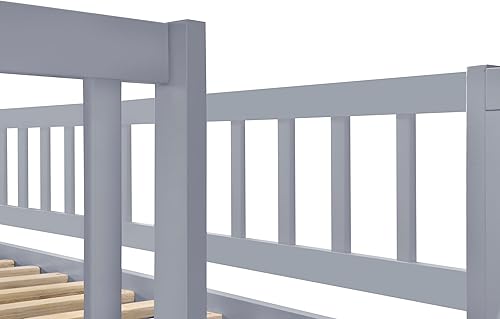 Miniatura 180 de Merax Litera de escalera individual sobre matrimonial con nido, escalera de almacenamiento y barandilla de longitud completa, litera de