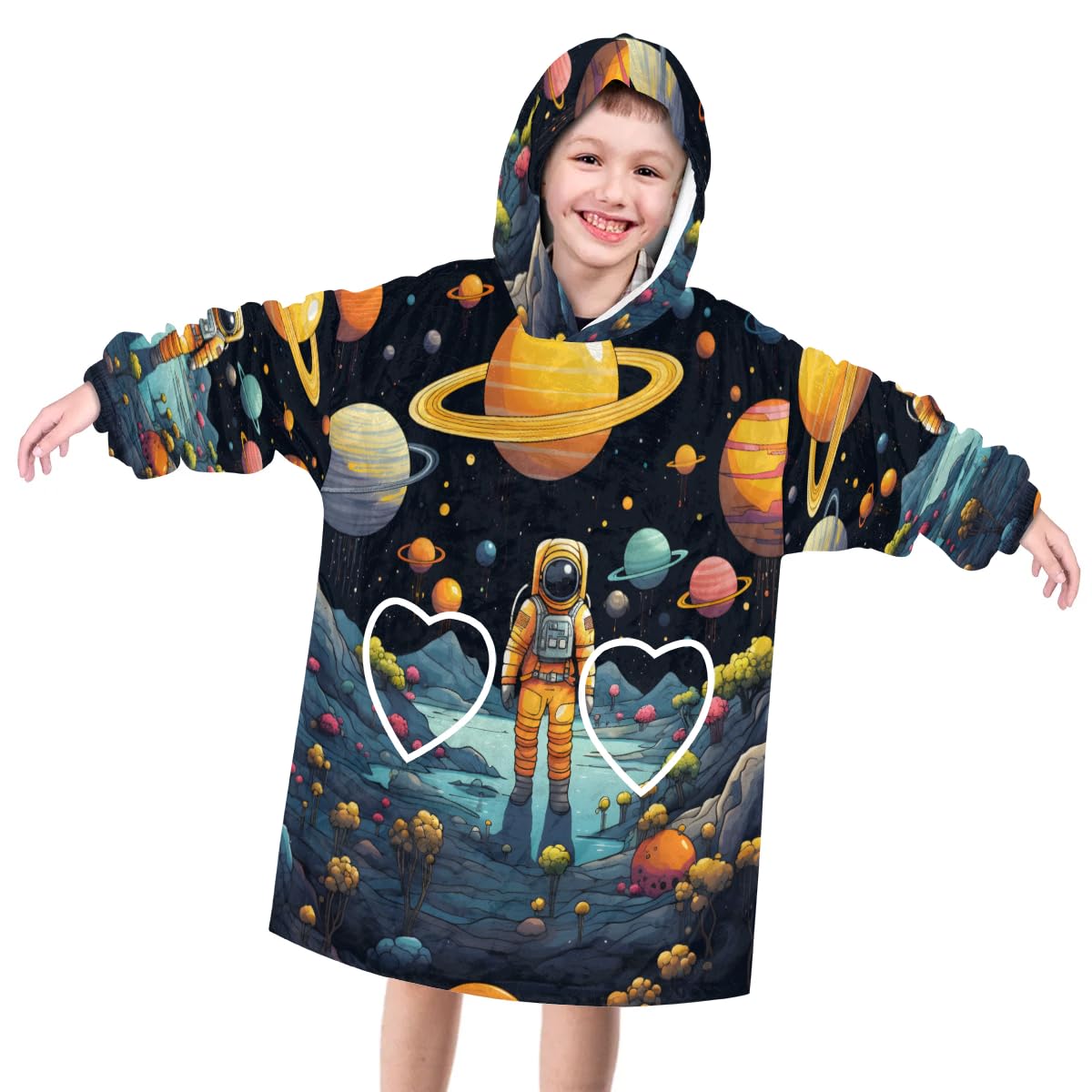 Pardick Wearable Blanket Hoodie for Kids, Inventive Astronaut Fleece Sweatshirt Blanket Oversized Blanket Sweatshirt with Pocket Flannel Warm Hooded Blanket 6-10 Year Old Girl Boy Gift, One Size