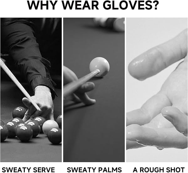 VINZOR Guante de Billar Profesional con Diseño de Calavera, Transpirable, Antideslizante y con Buen Elasticidad para un Control Total, para Jugadores de Billar, Snooker y Pool, Talla Única - 5