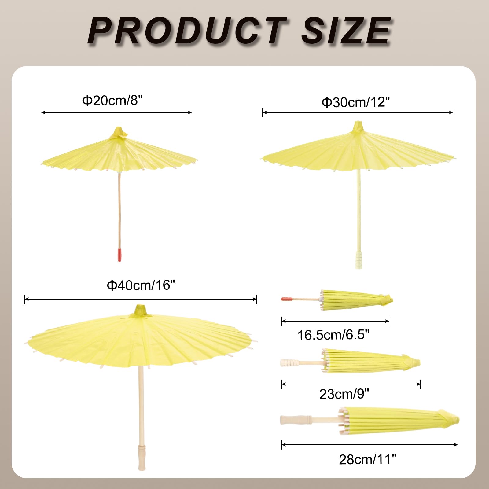 QUARKZMAN 6 Pz Ombrelli di Carta Ombrelli Parasole 20/30/40cm Oliata Giallo