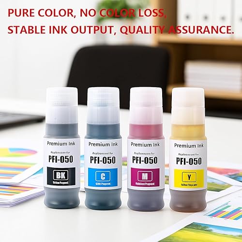 Miniatura 4 de PFI-050 - Depósito de tinta de pigmento de 2.4 fl oz (paquete de 4 unidades, negro cian magenta amarillo) - Lometic PFI-050 PFI050 Cartucho de tinta