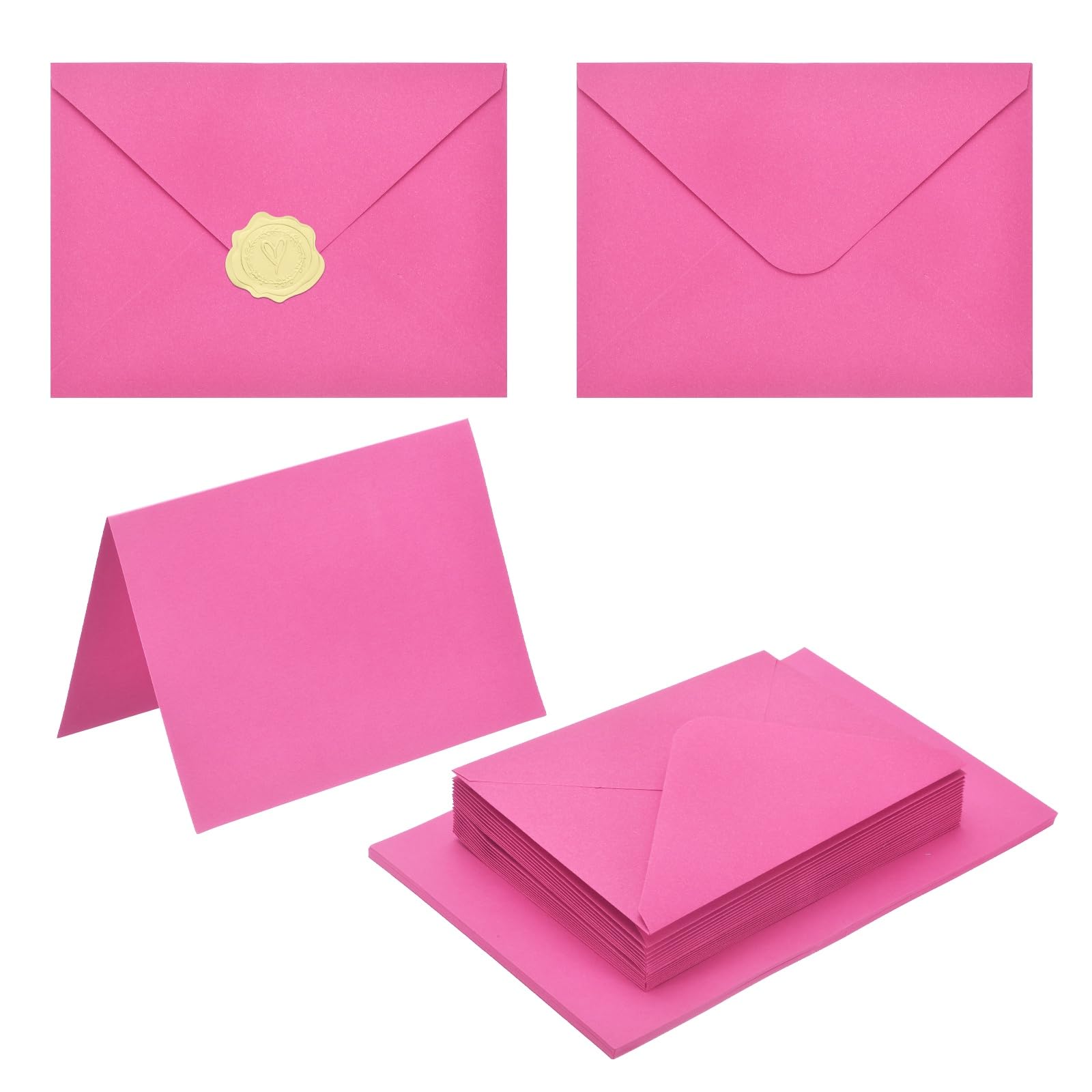 PATIKIL 20Pack Dark Pink 5x7 Envelopes with Cards, V Flap A7 Envelopes with Cardstock & Gold Stickers for Greeting Cards Wedding Greeting Birthday Invitations Letter Mailing