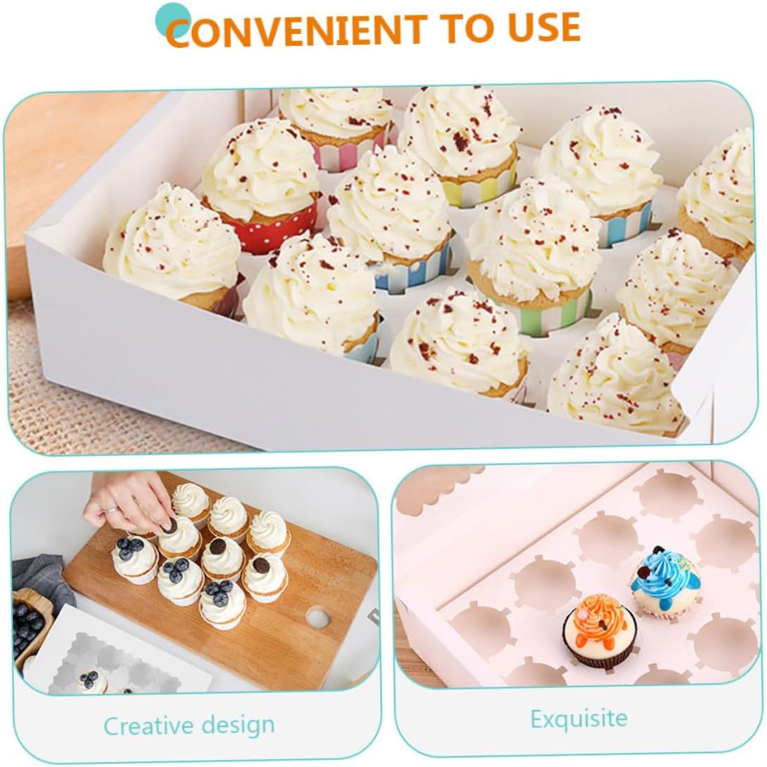Garneck 10 Pcs Paper Cupcake Boxes with Window, White Cardboard Muffin Cake Packing Boxes for Bakery, Pastry, and Egg Tart Storage, Food-grade Paper Carrier for Cupcakes and Desserts