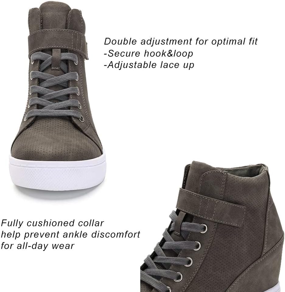 Athlefit Women's Lace Up Wedge Sneakers High Top Fashion Sneakers Ankle Booties - Image 4