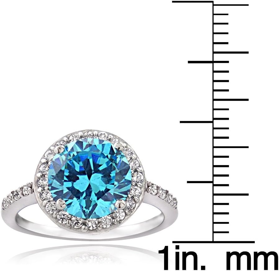 Ice Gems Sterling Silver Light Blue and Clear Cubic Zirconia Round Halo Ring - Image 3