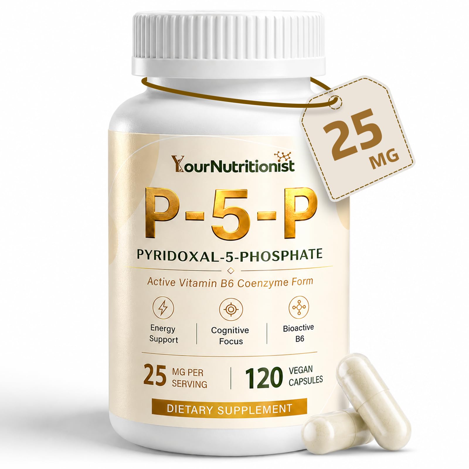 P-5-P Supplement 25mg, Bioactive Vitamin B6, 120 Vegan Capsules