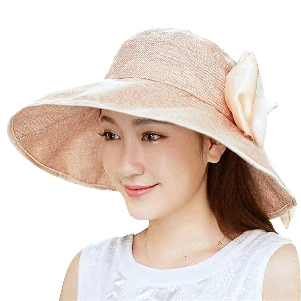Mujeres Verano de ala Ancha Sombreros para el Sol Sombreros de protección Solar Lino Crimping Brim Caps Travel Beach Cap (Color : D, Size : Mcode) (A Mcode)