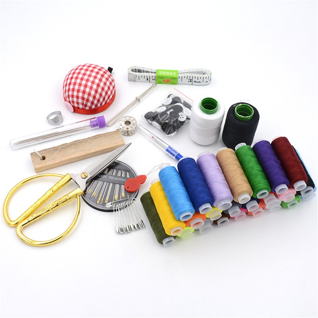 MKNZOME Panier à Coudre en Bois, Plus de 110 pièces Premium Fournitures de Couture Bricolage Accessoires Kits de Couture Mini Portables pour Adultes Enfants Débutants Voyageur