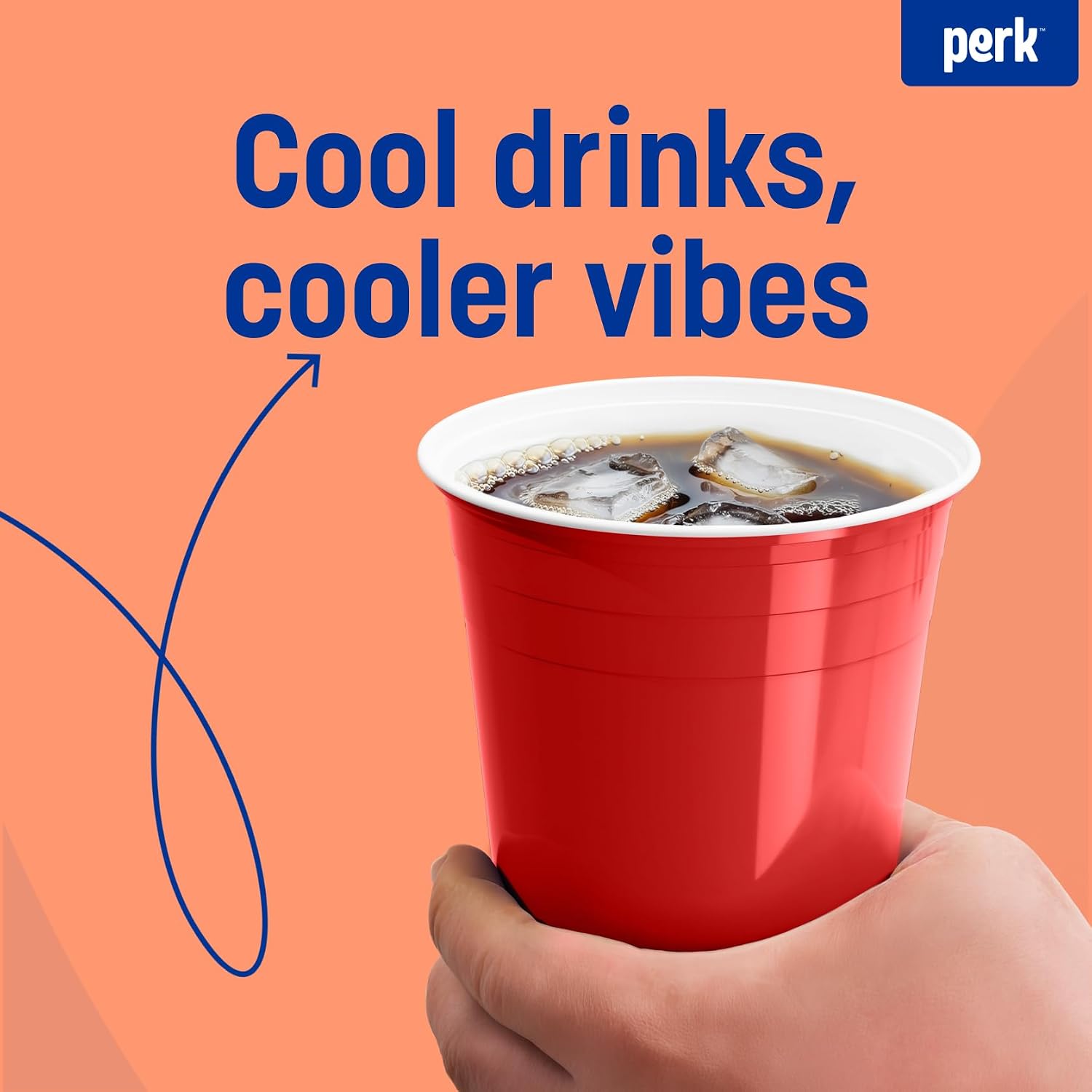 Perk Plastic Cold Cups, 16 Oz, Red, 50-Count Disposable image 3