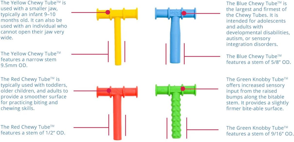 Chewy Tubes – Original Oral Motor Chewing Tool for Practicing Biting and Chewing Skills [Red, 1/2" Diameter] | Made in USA | Non-Toxic, FDA-Compliant | Invented by Pediatric SLP
