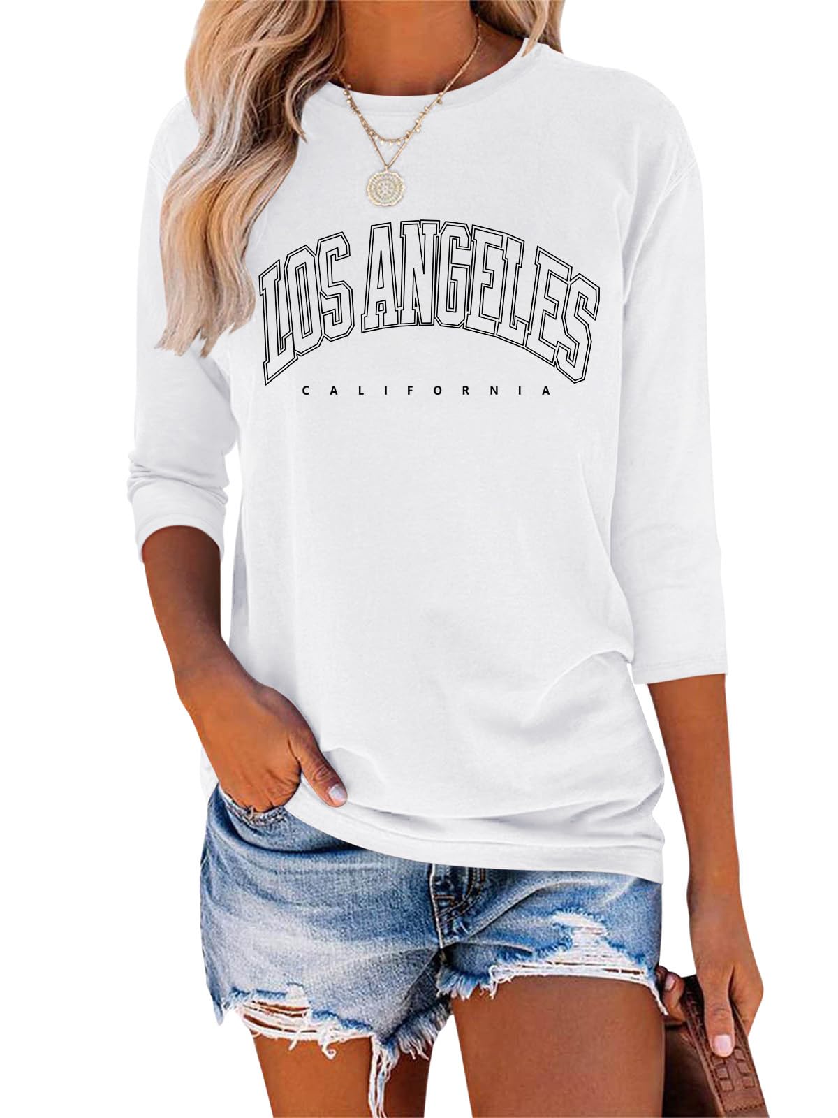 Tomwell Damen 3/4 Arm Shirt Grafik Druck T-Shirt Pullover Oberteile | Rundhals, Leicht, Frühling, Sommer, Basic, Casual