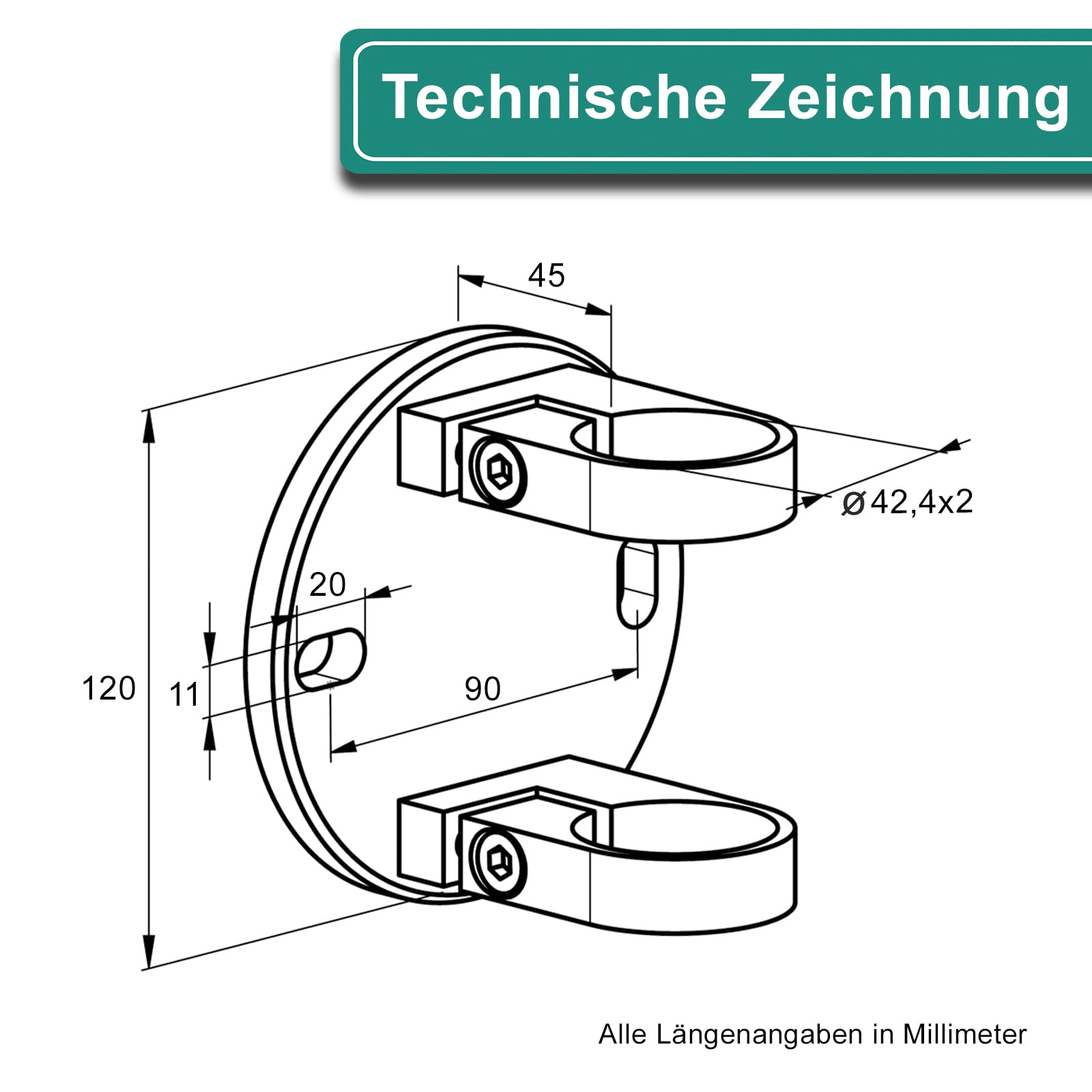 PRIOstahl Anclaje de pared de acero inoxidable V2A, soporte para postes, 42,4 mm, soporte para barandillas, soporte de pared, resistente a la corrosión, para exterior e interior
