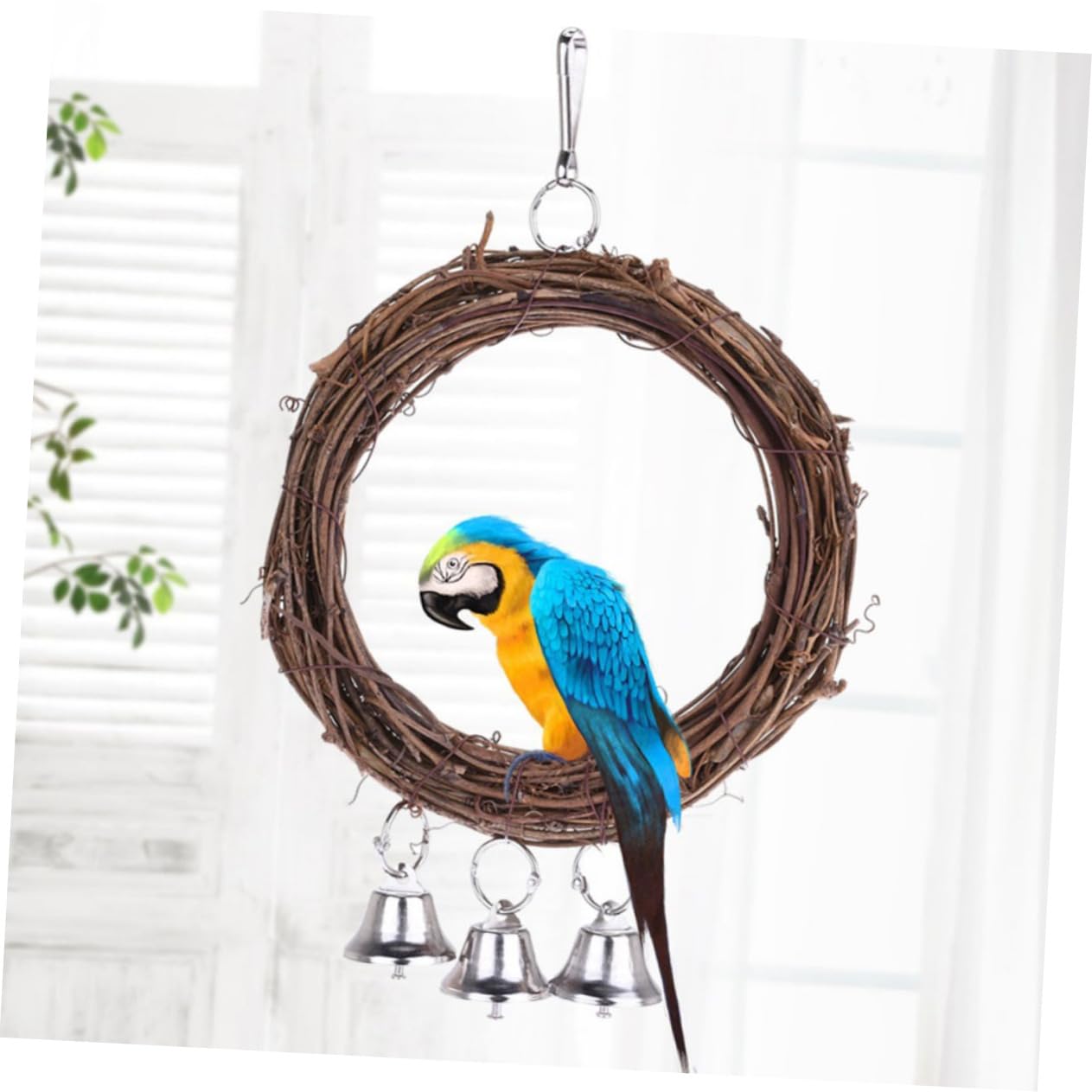 GRIRIW Rattan Pendant Swing for Parrots Durable Bird Swing Ring with Bell Buckles Parrot for Cage and Garden Playtime Enhances Balance and Coordination