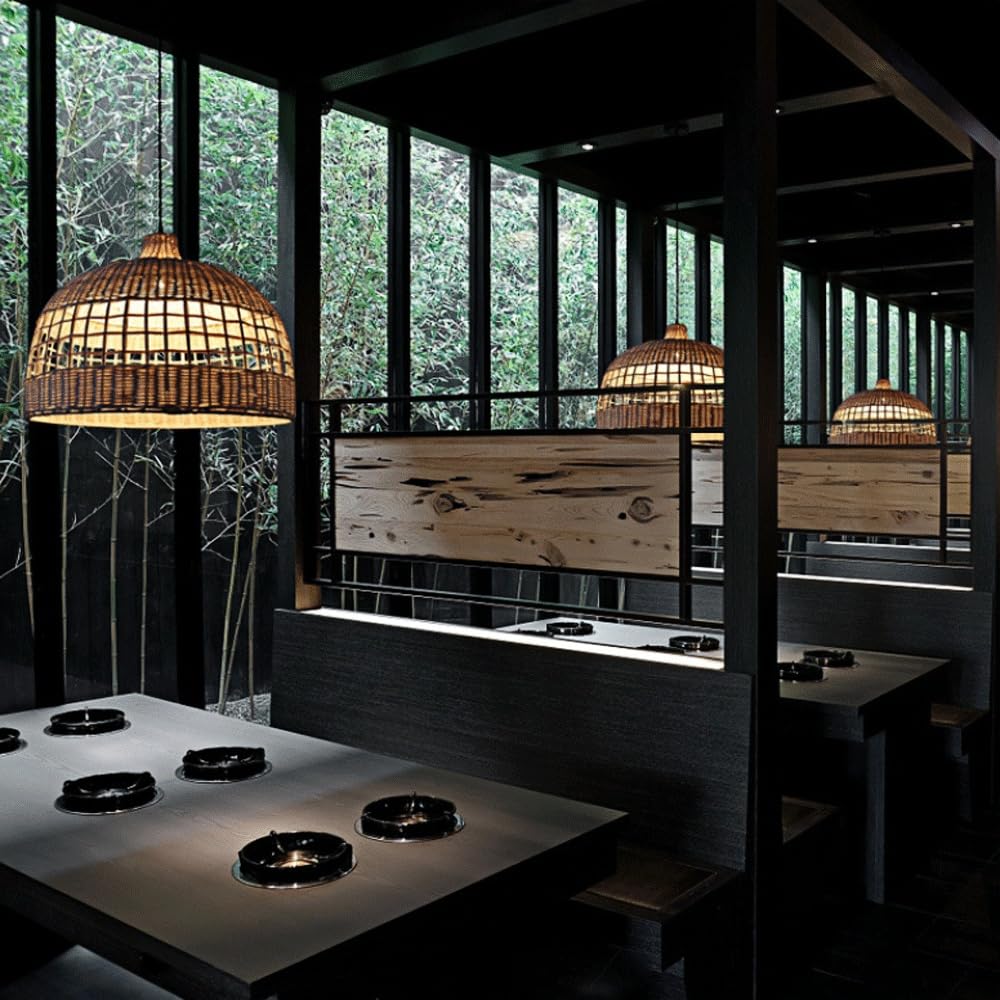Lámpara de araña de altura ajustable, de ratán tejido a mano, colgante para salón de té, estilo rústico, para dormitorio, sala de estar, iluminación pastoral para restaurante, pantalla de materiales