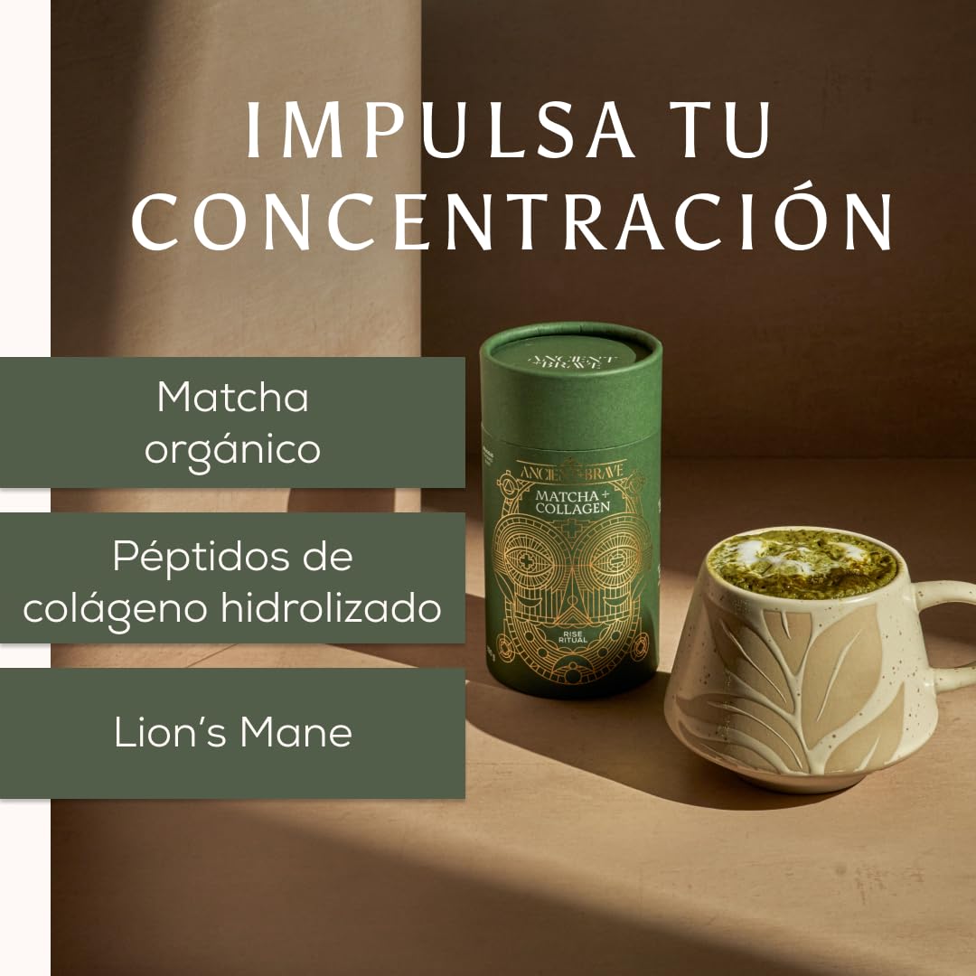 Ancient + Brave | Matcha Tube + Collagen 150 g – Lion Mushroom Powder Supplement – Hydrolyzed Collagen Peptides – Radiant Skin, Hair and Nails