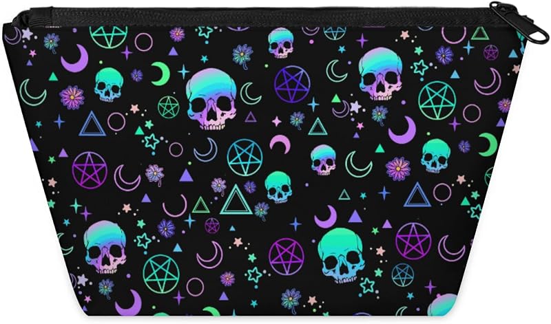 Necessaire de maquiagem KUYEHTAO Magic Skull com zíper, 20,07 x 8,51 x 13,49 cm, 1 unidade