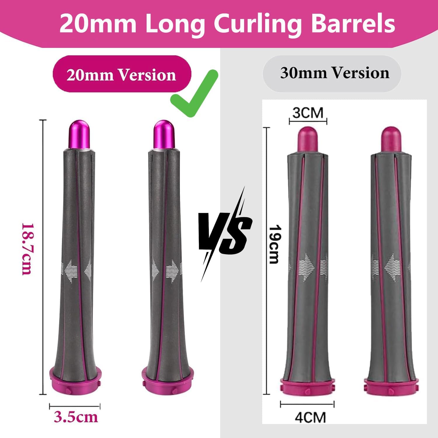 2 barriles rizadores de cabello de 20 mm de largo para piezas de accesorios Dyson Airwrap, accesorios de auto-rizado para Airwrap Styler, accesorios de rizado para múltiples estilos de cabello