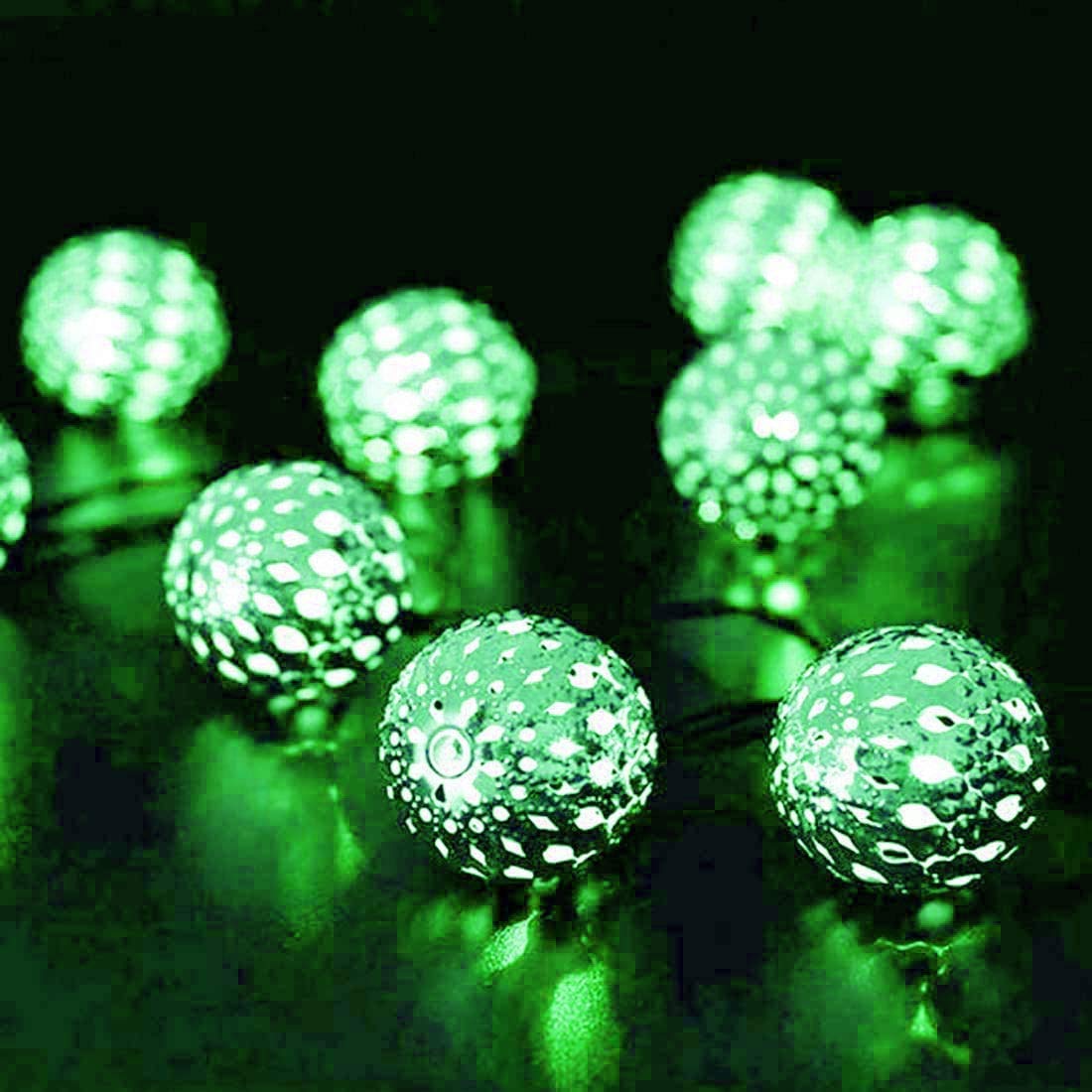 OKQYIMAQQ Solar Metal Ball String Lights Outdoor, 7m 50LED Solar Metal Ball Globe String Lights Waterproof 8 Mode for Garden Yard (Green)
