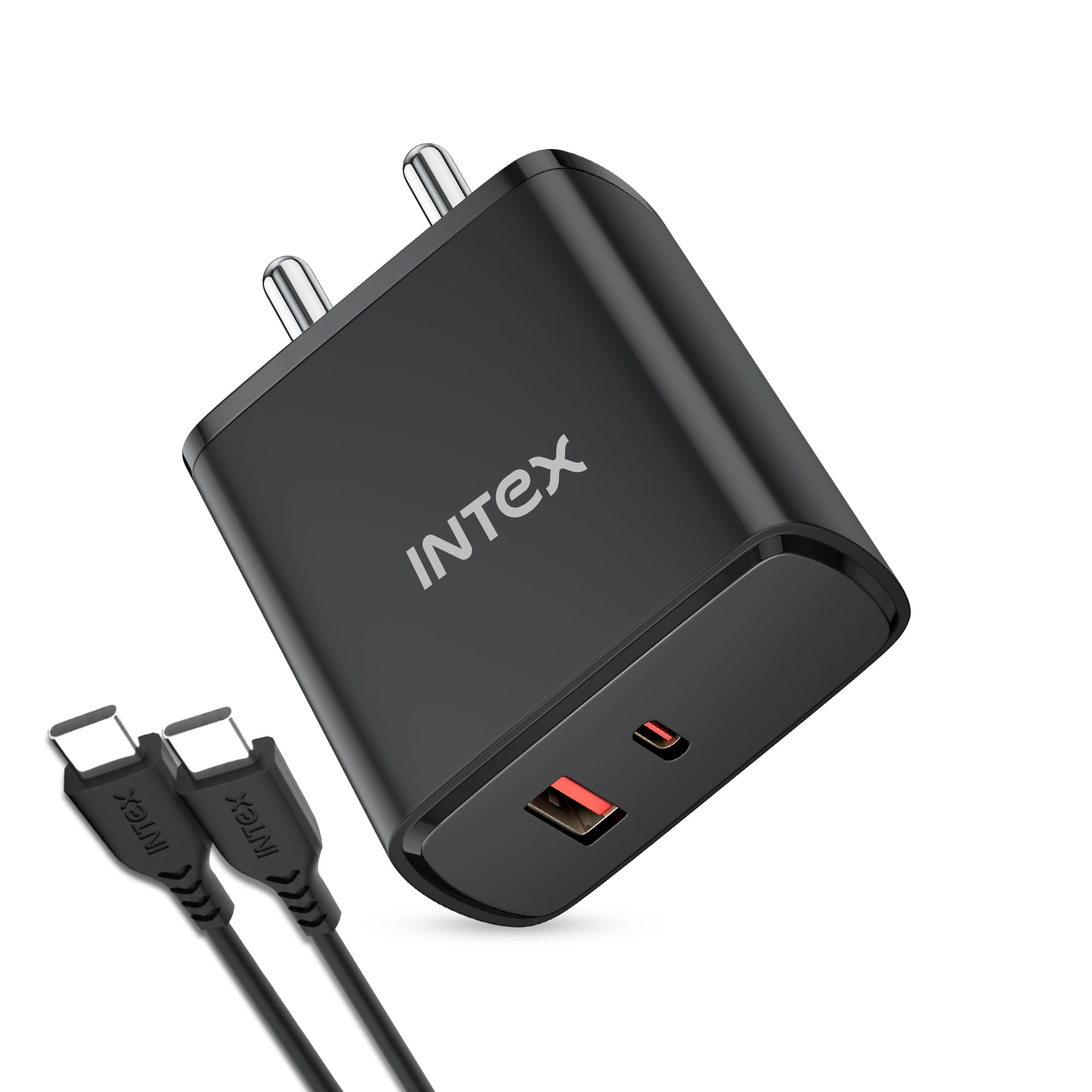 Intex Bolt Quick 45W Charger Adapter, Dual Port (USB + Type C), Supports PD Charging via Type C Port, Compatible with Smartphones, Tablets & Smartwatch, Fast Charger Type c - Black-image-2