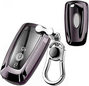Car Key Fob Cover,Compatible with Ford F-150 F-250 F-350 Ecosport Edge Explorer Fusion Mustang Key Fob Silicone TPU Protective Case Holder Shell wih Keychain Black