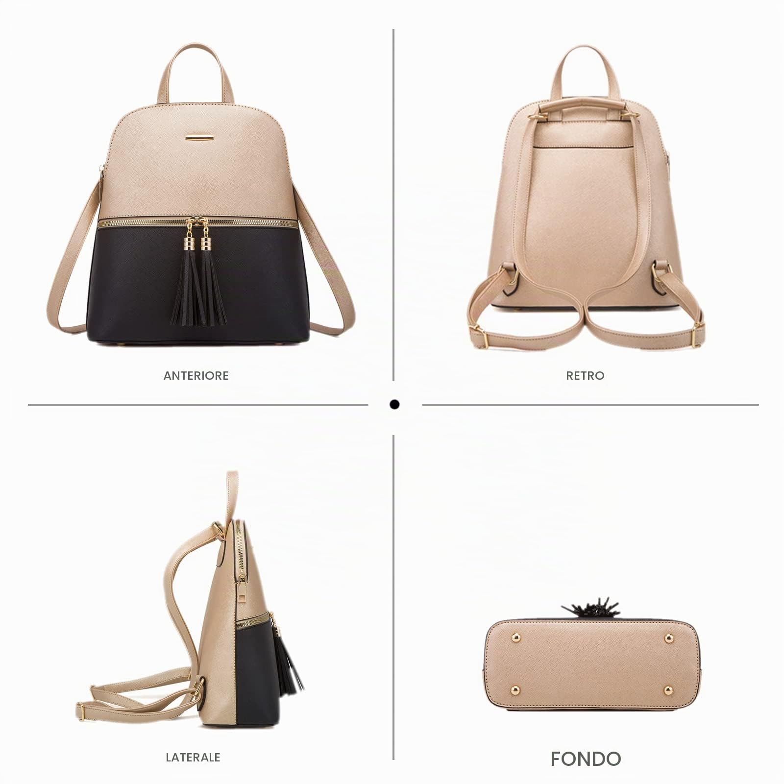NICOLE & DORIS Zaino Donna Moda Borse a Zainetto Casual Backpack Borsa a Tracolla PU Pelle Borsa Zaino Donna Set 4 in 1