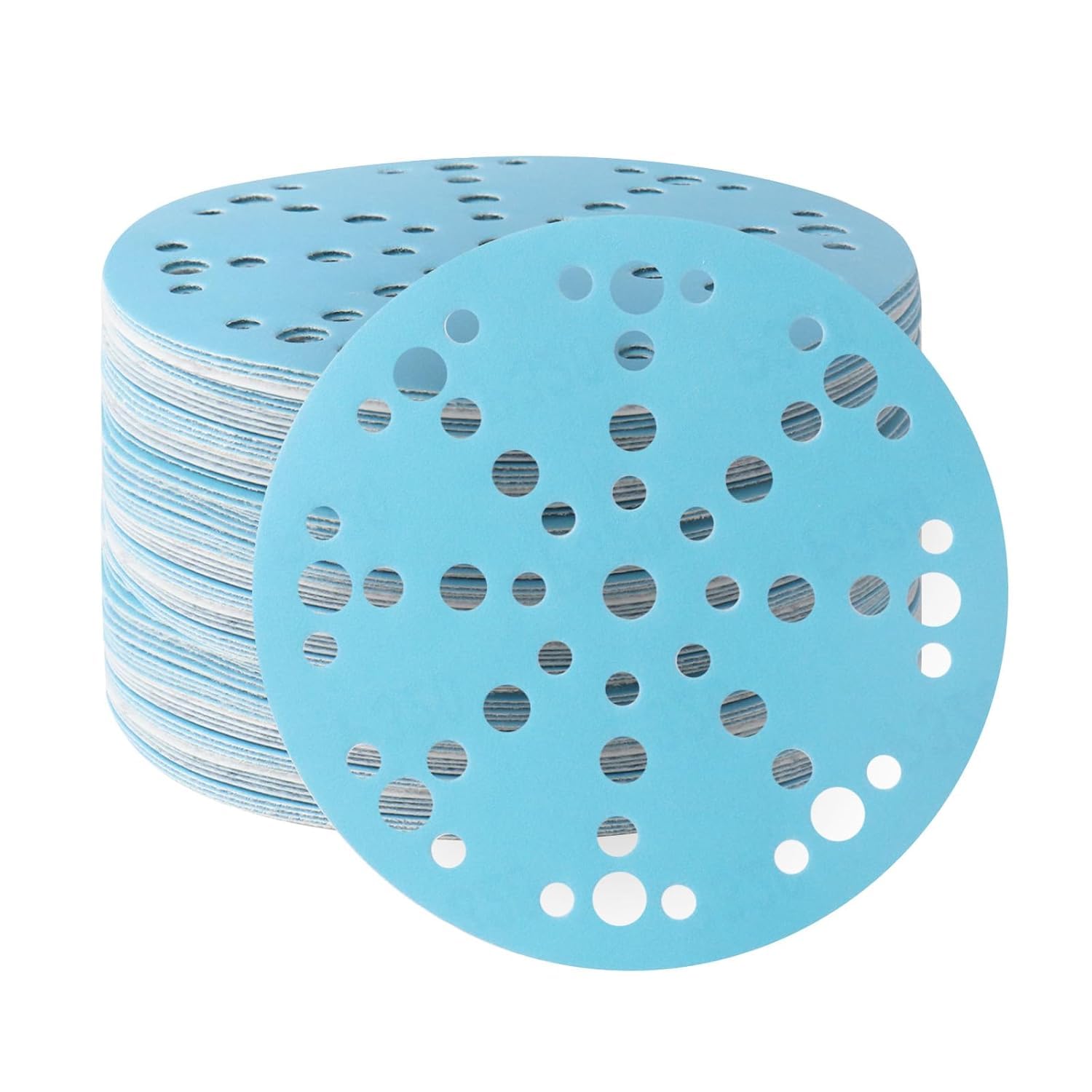 Disques Abrasifs 150mm 49 Trous Grain 40 Céramique Bleu Papier à Poncer Anti-Poussière Dos Disque de ponçage pour dépoussiérage bois métal voiture