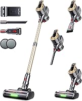 RENDOW Cordless Stick Vacuum 550W 45KPa Suction, 65Min Runtime, Anti-Tangle Brush, Green LED, Self-Standing for Pet Hair, Carpet, Hard Floors