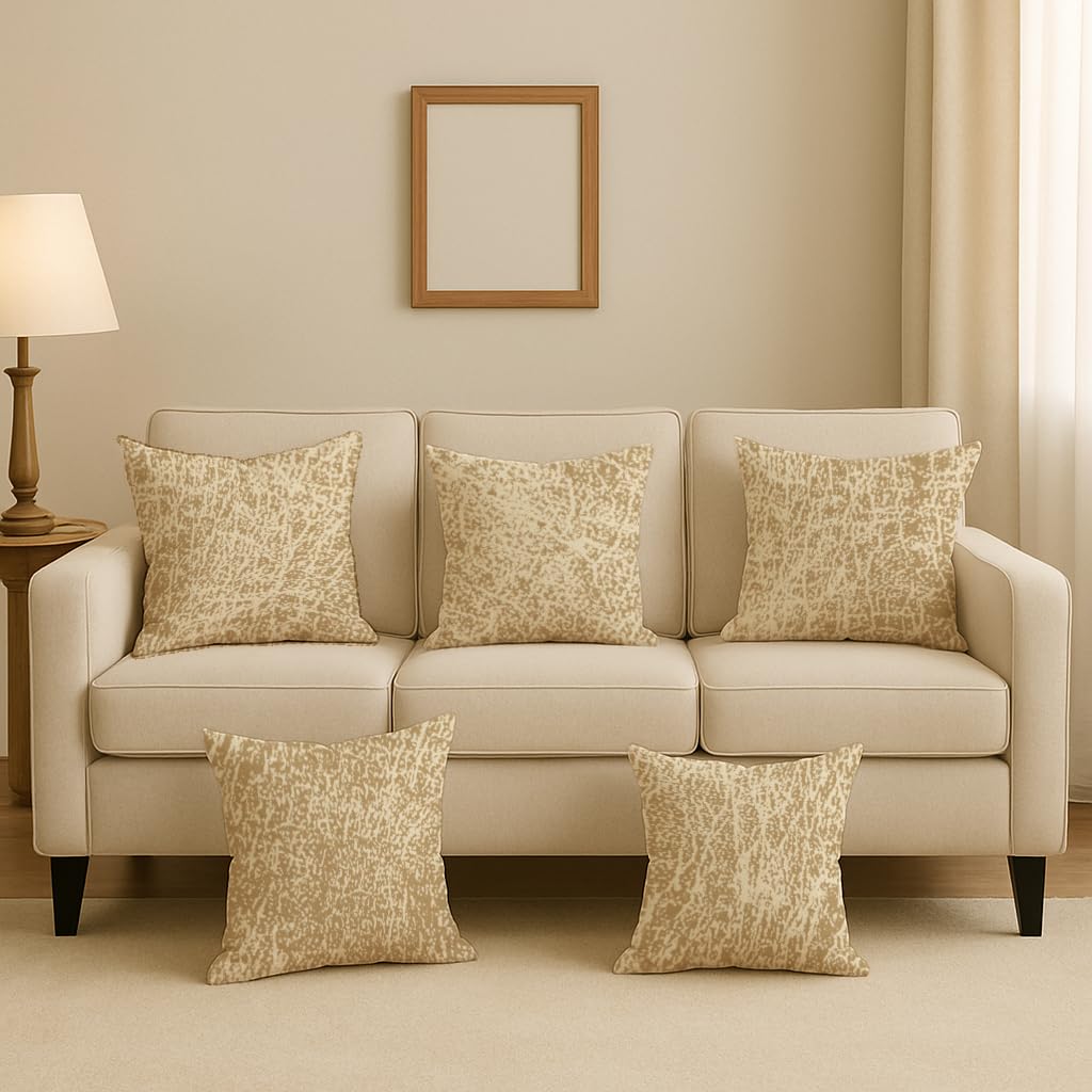20 x 20 Inch Double-Sided Printed Velvet Cushion Covers – Set of 5 Square Decorative Pillow Covers for Sofa, Couch or Bed (Texture Beige)-image-18