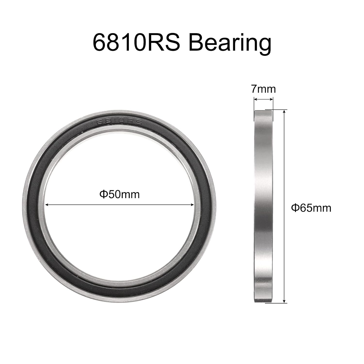 uxcell 10pcs 6810-2RS Bearing 50x65x7mm, Chrome Steel Double Rubber Seals Precision Bearing, Lubricated Deep Groove Ball Bearings, P6 (ABEC 3)
