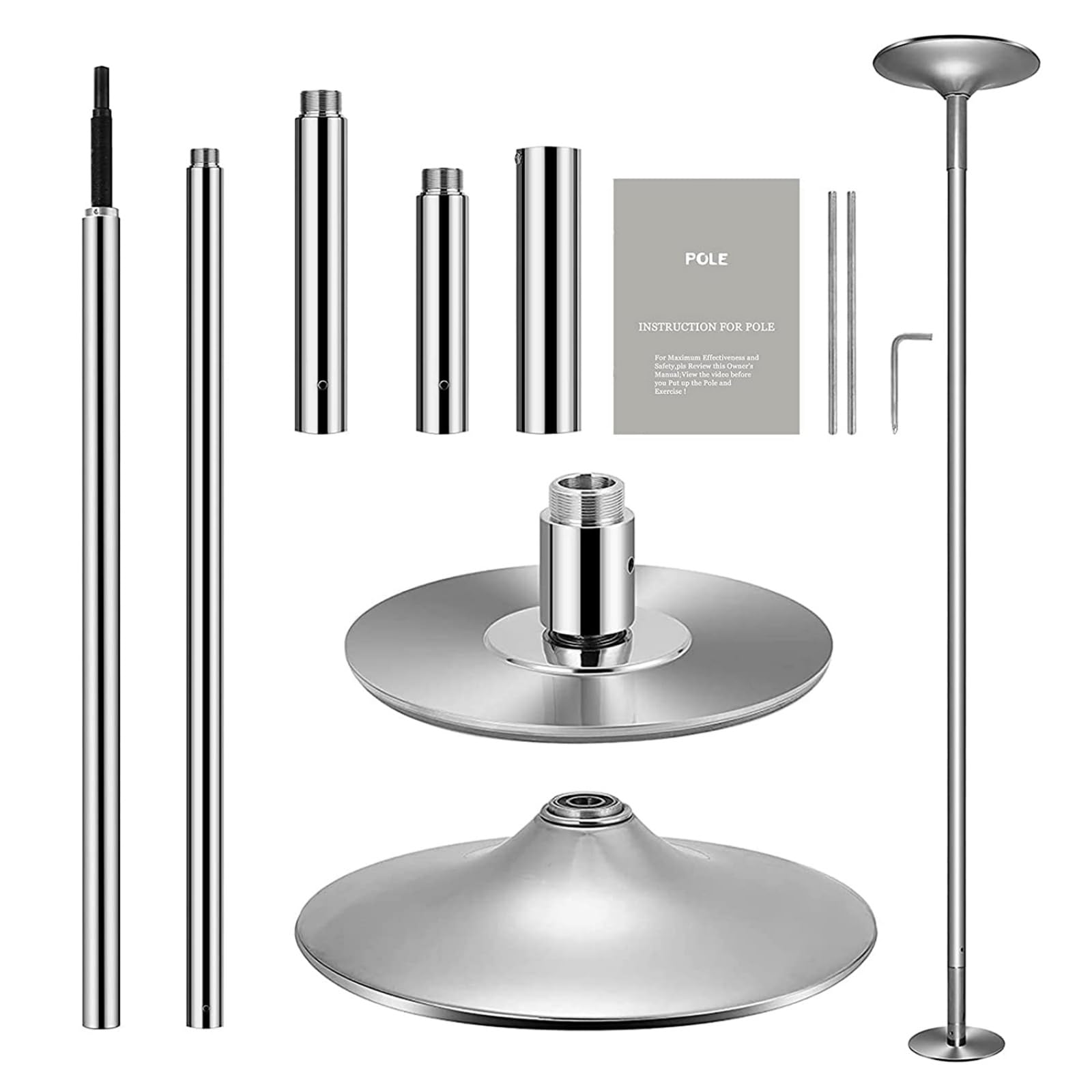 GartistGo Portable Adjustable Dance Pole for Home & Studio - 89-110inch Reinforced Rotating/Static Pole, Professional Grade Steel Construction with Quick-Setup Base, Silver