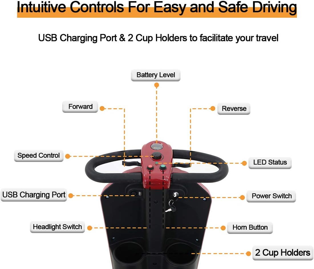 Compact Mobility Scooter for Adults and Senior, Folding 4 Wheel Electric Scooter with LED Head Light and Rear Brake Light, Motorized Scooter for Travel, Enhanced Battery for Long Range Driving, Red : Health & Household