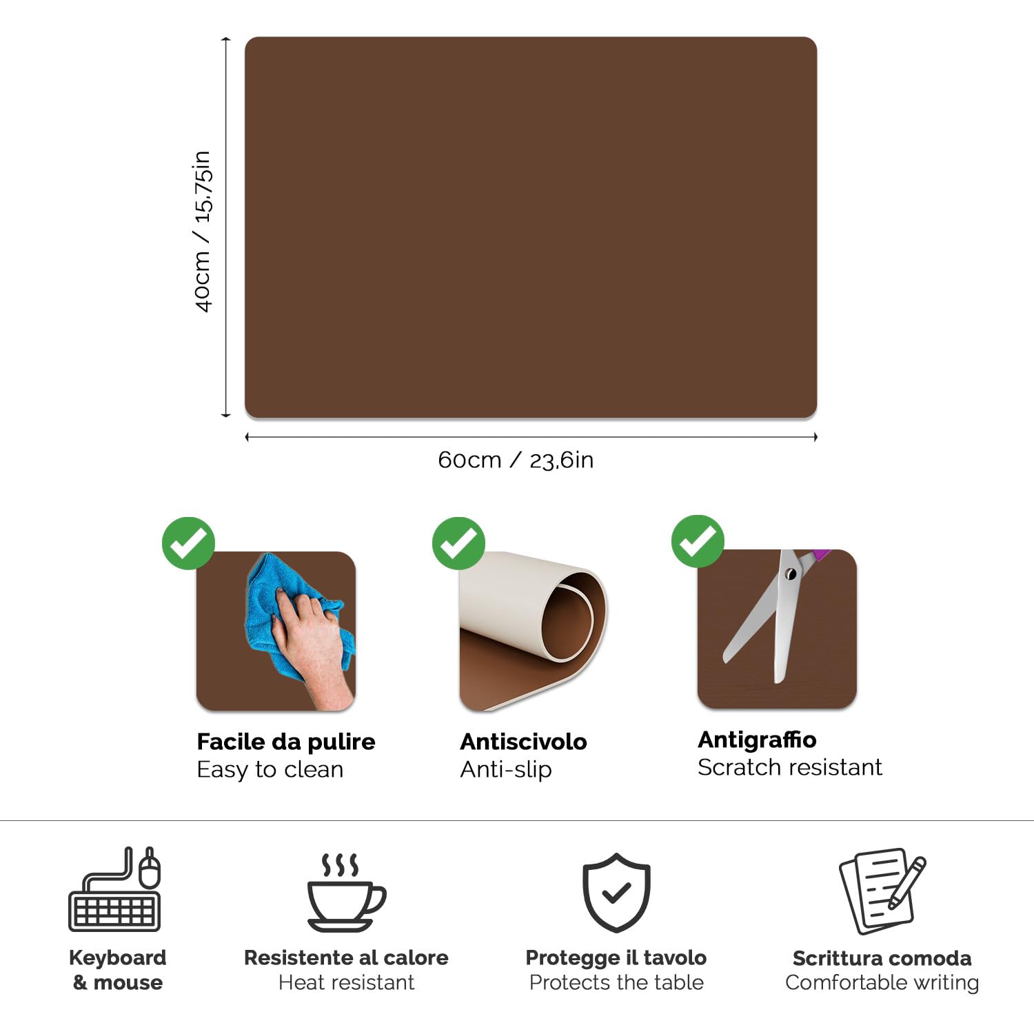 Giallobus - Tappetino scrivania - Flat - Vinile - 60L x 40l cm - 11 - Brown