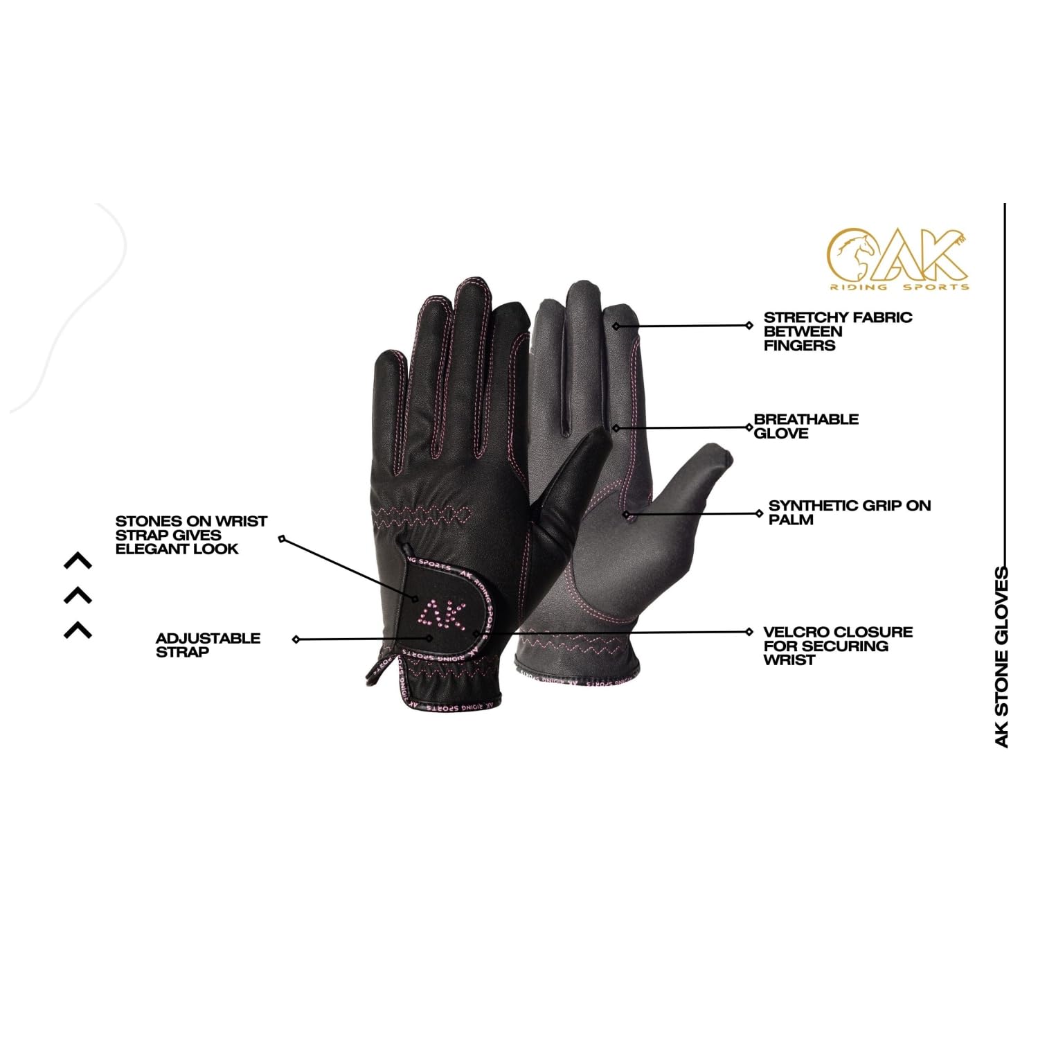 AK - Guantes de equitación para mujer, hombres y niños, con piedras