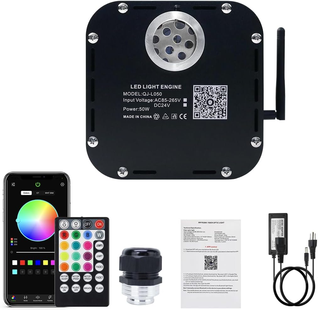 AKEPO 10W Twinkle Fiber Optic Light Engine Light Source, APP Control + Music Activated + 28-Key Remote Control for Car Stars Headliner and Home Star Ceiling Kit