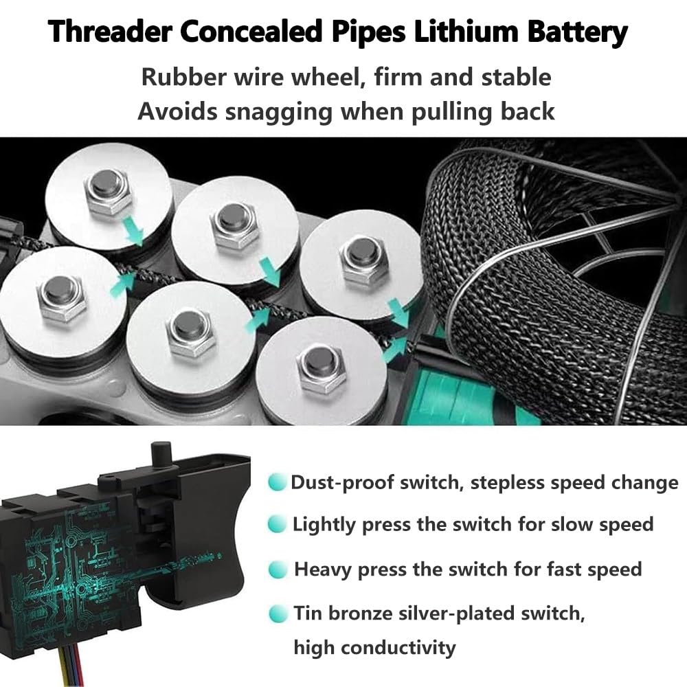 30 m Kabeleinfädler Automatischer Kabeldurchzug (50 m/min) Kabeleinfädler Lithium-Kabeleinfädler LED-Beleuchtung 1Battery