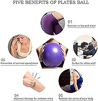 Vista 2 de Mini pelotas de yoga para ejercicios de 9 pulgadas, para estabilidad en el hogar, terapia física, mejora el equilibrio con popote inflable (morado)