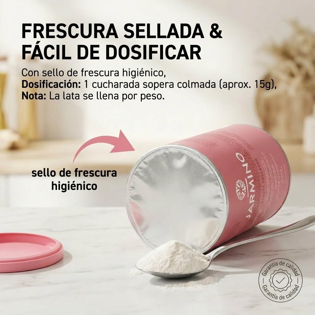 Colágeno de belleza + fórmula de ácido hialurónico | antienvejecimiento desde el interior | 10g de polvo de colágeno por porción (30 porciones)| sin aditivos | 450g | JARMINO