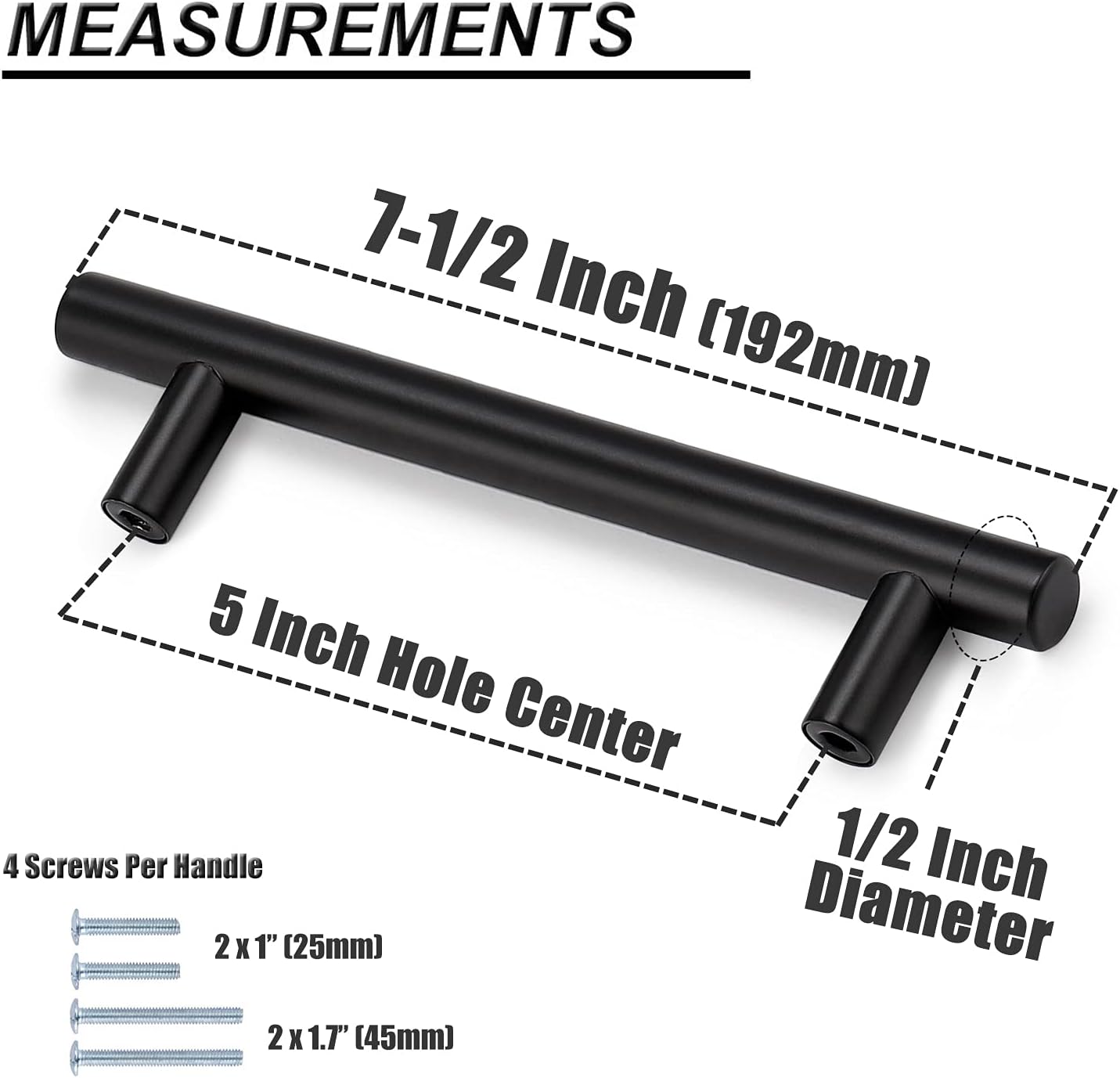 Probrico 15 Pack| Flat Black Single Hole Cabinet Knobs 2" Drawer Handle Pulls & 30 Pack | 5'' Cabinet Pulls Black Stainless Steel Kitchen Drawer Pulls Cabinet Pulls