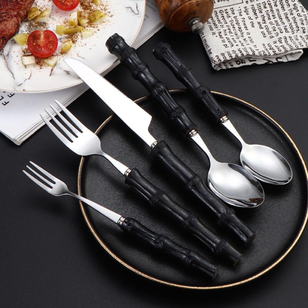 Manico Distintivo Cucina Acciaio Inox Argenteria Stoviglie Posate Set Bistecca Coltello Forchetta Cucchiaio Cucchiaino (Argento,20 pezzi)