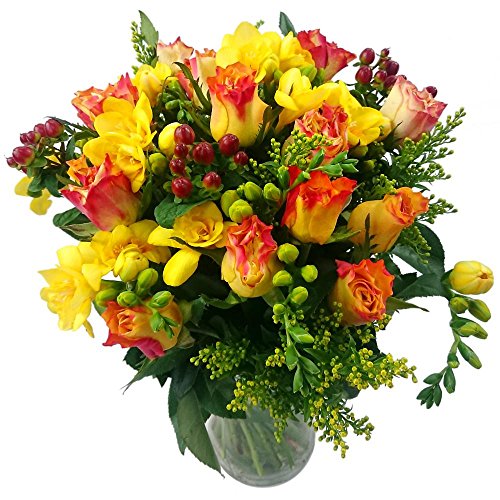 Clare Florist Rose and Freesia Fresh Flower Bouquet - Beautiful Roses and Freesia Flowers Arranged by Florists