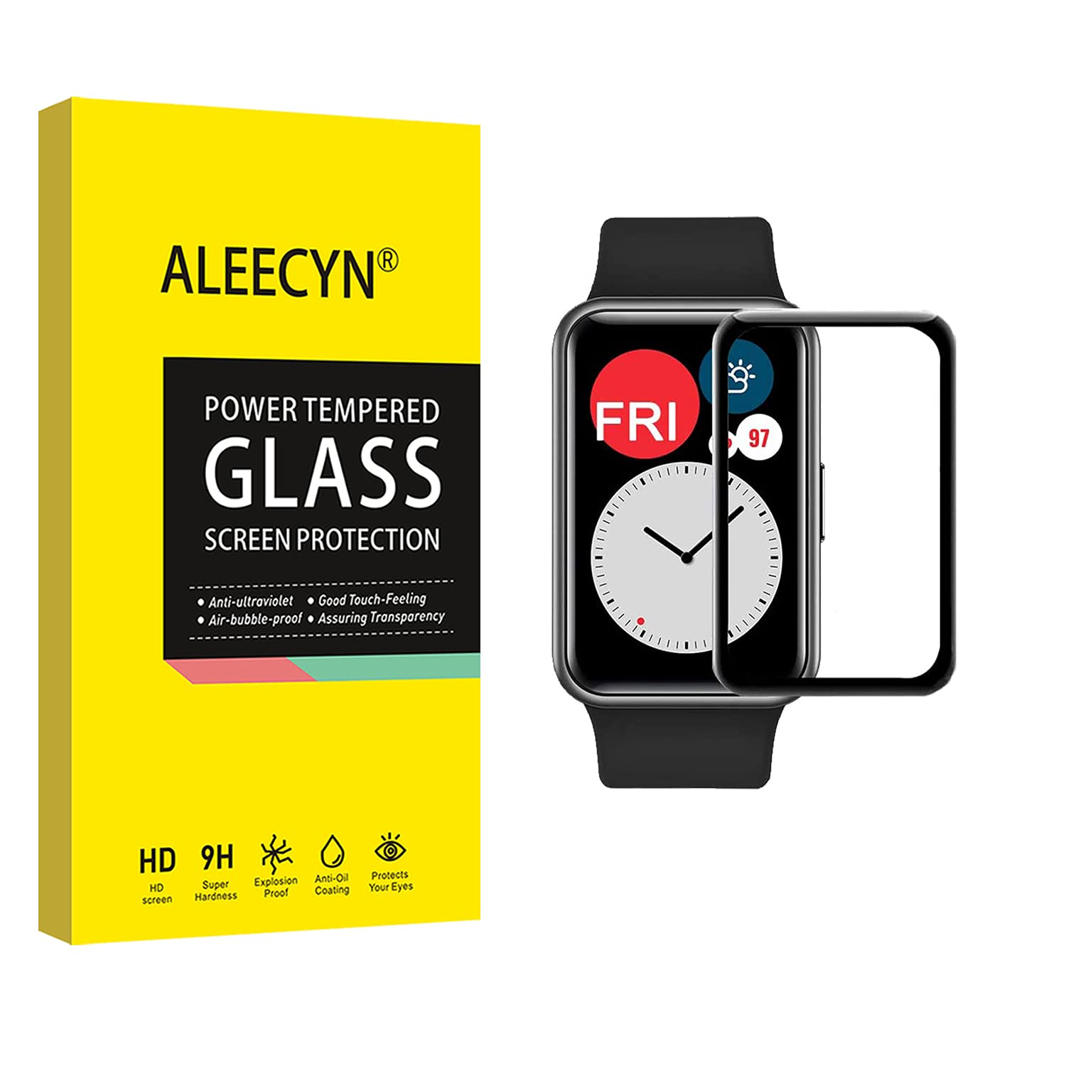 (3 Pack)Compatible for Huawei Watch Fit/Elegant Edition/HONOR Watch ES Screen Protector, 3D Anti-Scratch,HD Clear Bubble Anti-scratch, 9H Hardness, Tempered Glass Screen Protector for Huawei Watch Fit