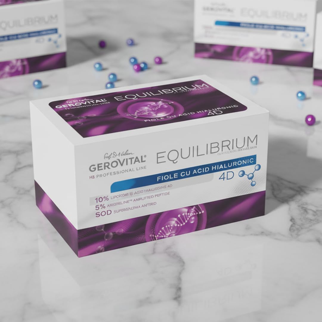 Gerovital H3 Equilibrium Ampollas Ácido Hialurónico 10% 4D + Argireline 5% – Sérum Antiedad Efecto Relleno, Hidratación Profunda, Piel Madura, Mujeres Hombres, 20 × 2 ml