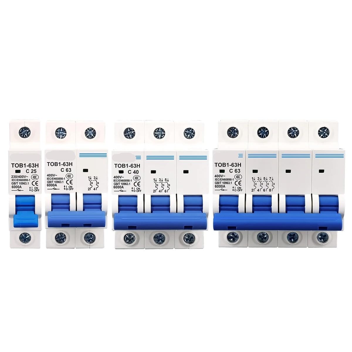 AC MCB TOB1-63H C Curve 230/400V 1P 2P 3P 4P 3A - 40A 1Pcs(B,20A)