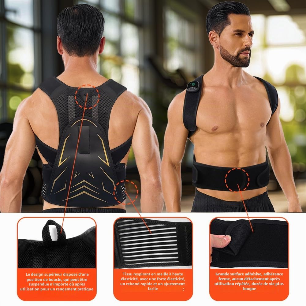 Stimulateur Musculaire, EMS Appareil d'entraînement du cou et du dos, Ceinture Abdominale Électrostimulation, Correction de Posture Cadeaux pour Femmes et Hommes