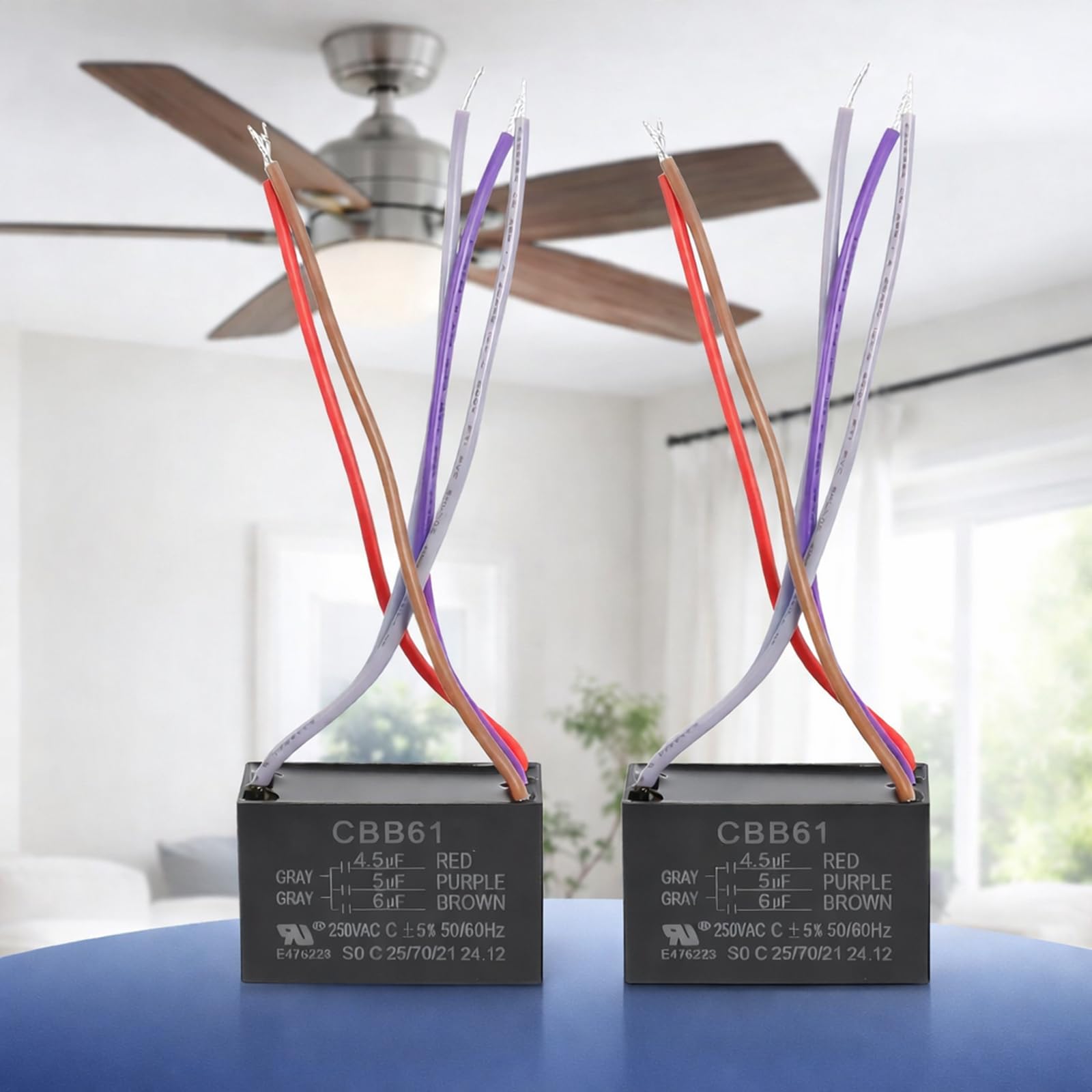 Podoy Ceiling Fan Capacitor CBB61 5 Wire for Compatible with New Tech 4.5uf+5uf+6uf 250VAC (Pack of 2)