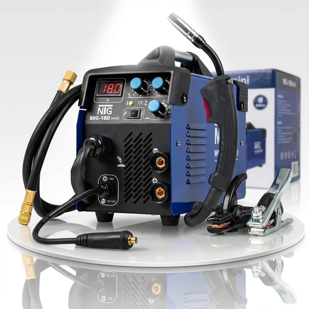 Saldatrice inverter MIG-180mini | Apparecchio multifunzione | 180 ampere | Filo pieno senza gas | FLUX | Gas di protezione | Elettrodo | MMA | Saldatura manuale | MIG | MAG| Display digitale