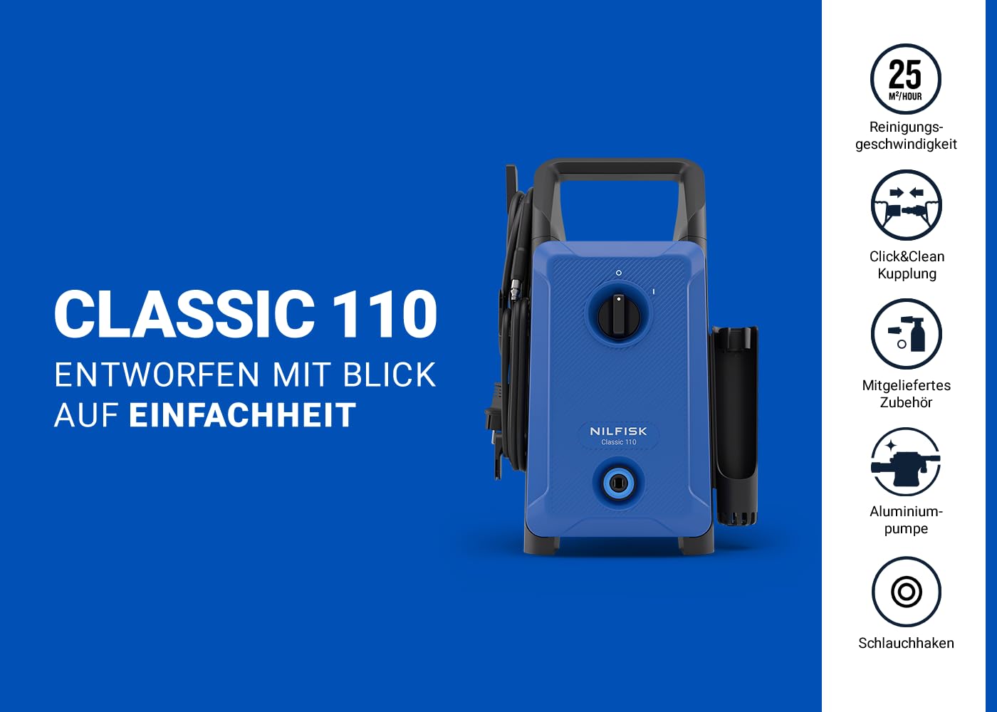 Nilfisk Classic 110 Bar Hochdruckreiniger – leicht zu bedienen für Auto, Terrasse und Außenflächen (1400 W)